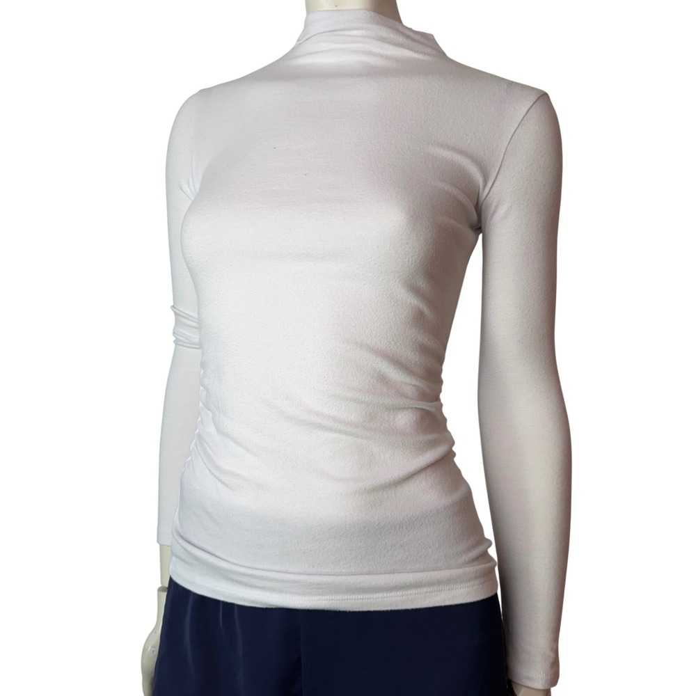 Paraphrase White Body Con Top Mock Neck Long Sleeve Lightweight Rouged Waist S